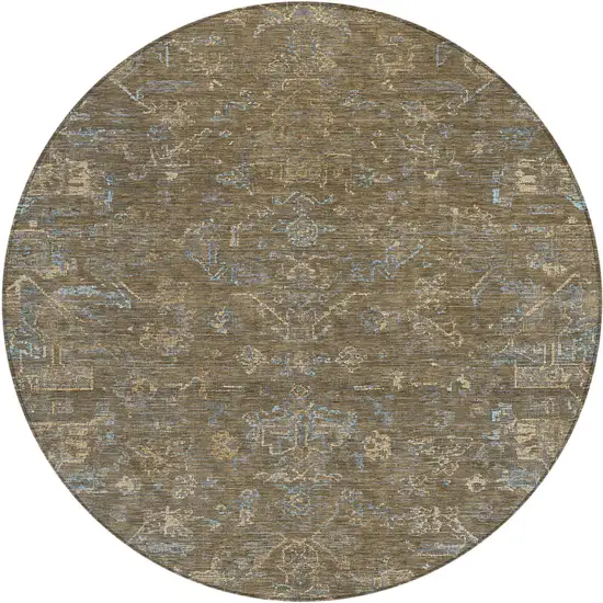 8' Brown And Blue Round Medallion Washable Indoor Outdoor Area Rug Photo 2