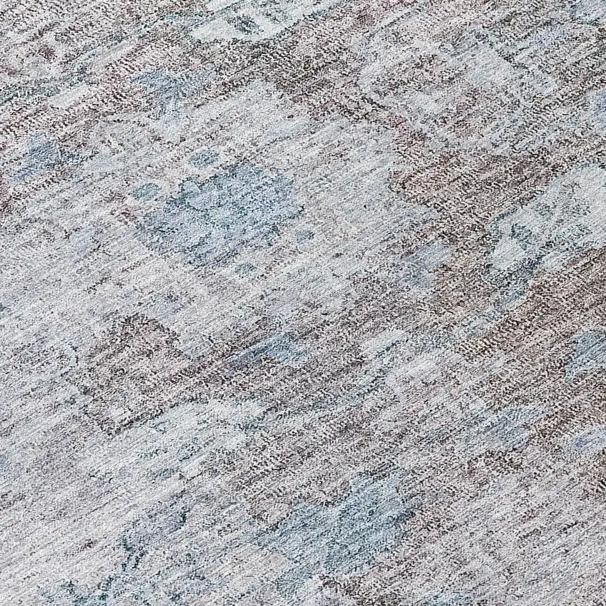 8' Brown And Blue Round Oriental Washable Indoor Outdoor Area Rug Photo 8