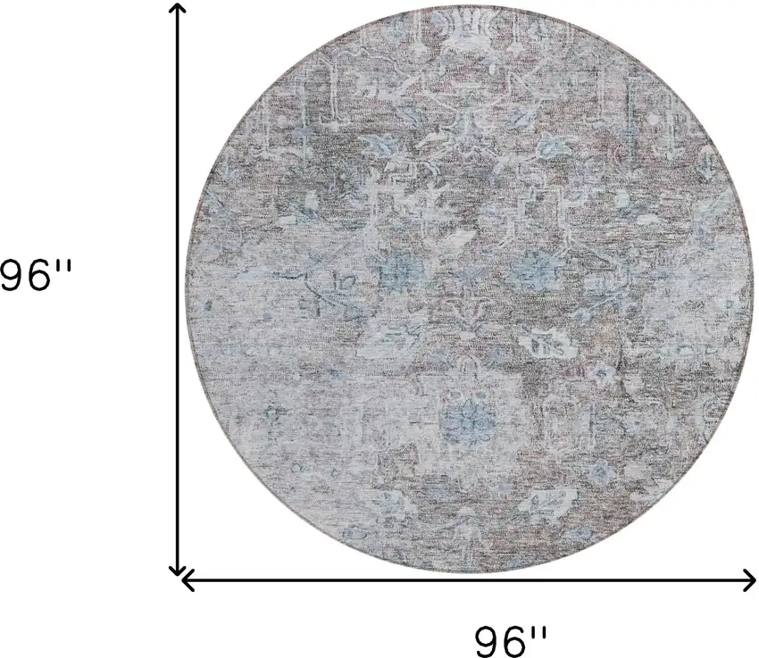 8' Brown And Blue Round Oriental Washable Indoor Outdoor Area Rug Photo 3