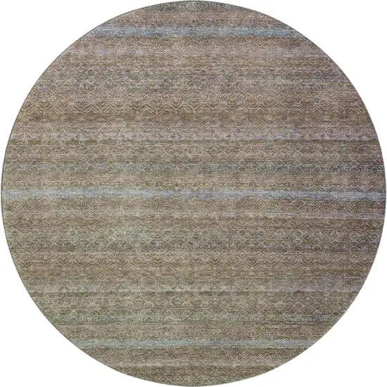 8' Brown And Blue Striped Washable Round Rug With UV Protection Photo 4