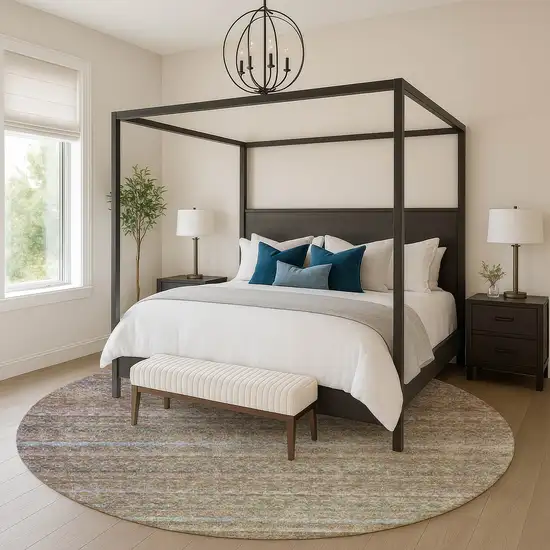 8' Brown And Blue Striped Washable Round Rug With UV Protection Photo 5