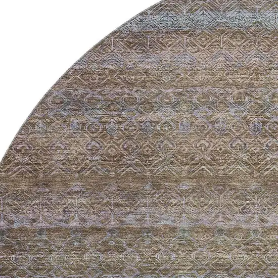 8' Brown And Blue Striped Washable Round Rug With UV Protection Photo 3