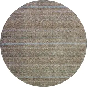 Photo of 8' Brown And Blue Striped Washable Round Rug With UV Protection