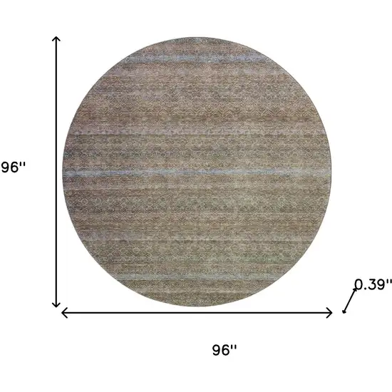 8' Brown And Blue Striped Washable Round Rug With UV Protection Photo 8