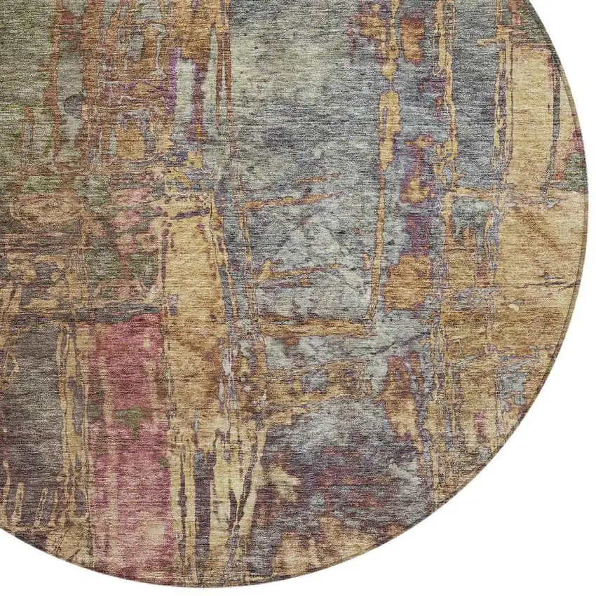 8' Brown And Blush Round Abstract Washable Indoor Outdoor Area Rug Photo 6