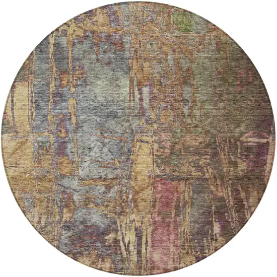 8' Brown And Blush Round Abstract Washable Indoor Outdoor Area Rug Photo 5