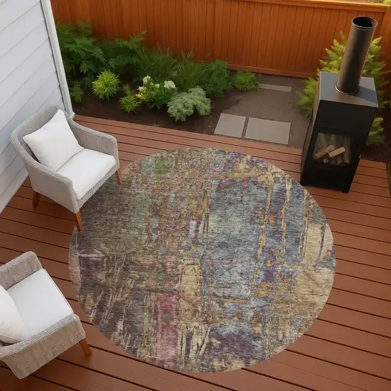 8' Brown And Blush Round Abstract Washable Indoor Outdoor Area Rug Photo 9