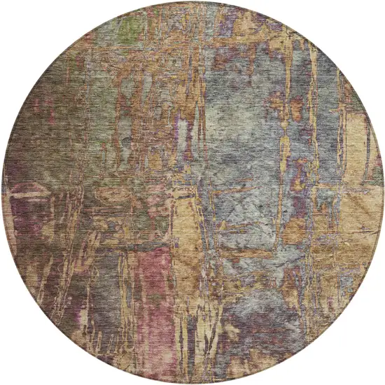 8' Brown And Blush Round Abstract Washable Indoor Outdoor Area Rug Photo 2