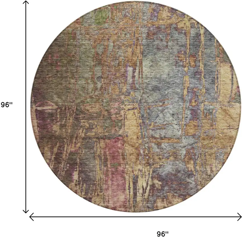 8' Brown And Blush Round Abstract Washable Indoor Outdoor Area Rug Photo 3