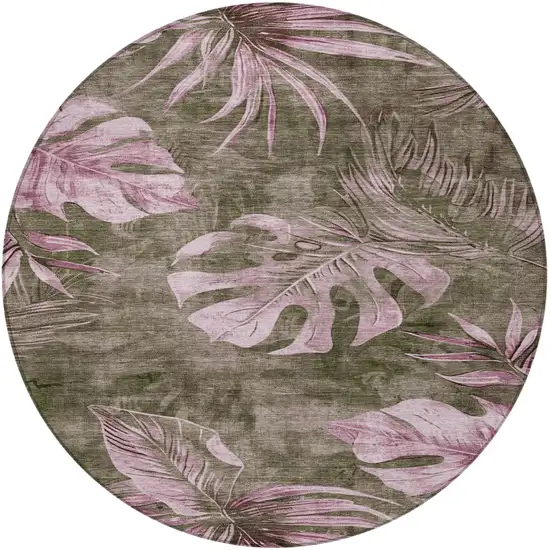 8' Brown And Blush Round Floral Washable Indoor Outdoor Area Rug Photo 3
