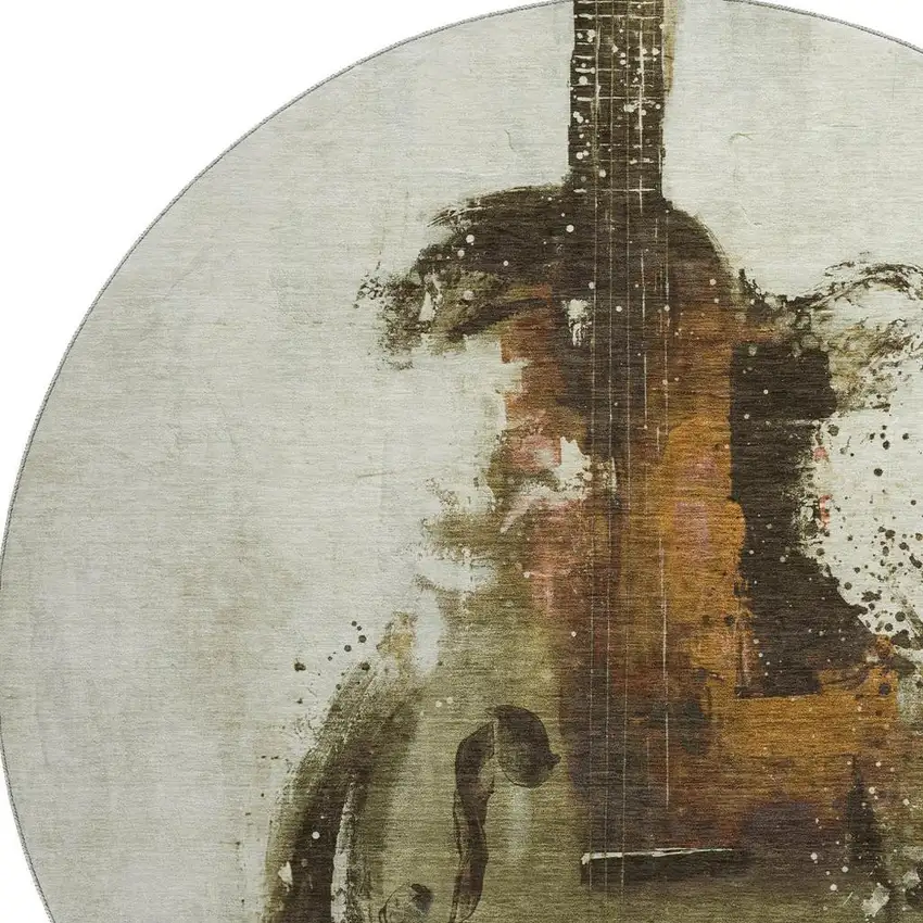 8' Brown And Charcoal Abstract Washable Round Rug With UV Protection Photo 4