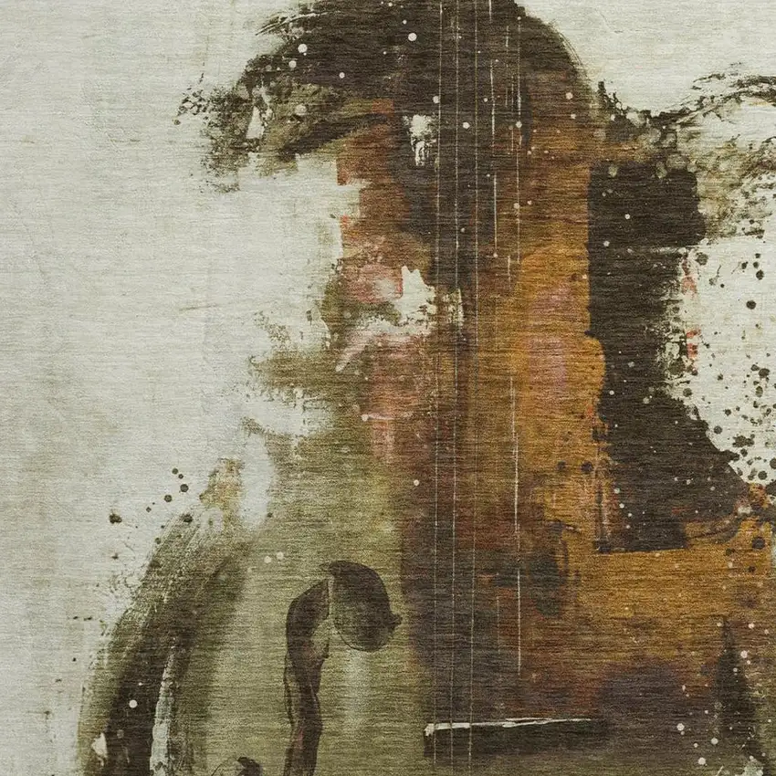 8' Brown And Charcoal Abstract Washable Round Rug With UV Protection Photo 3