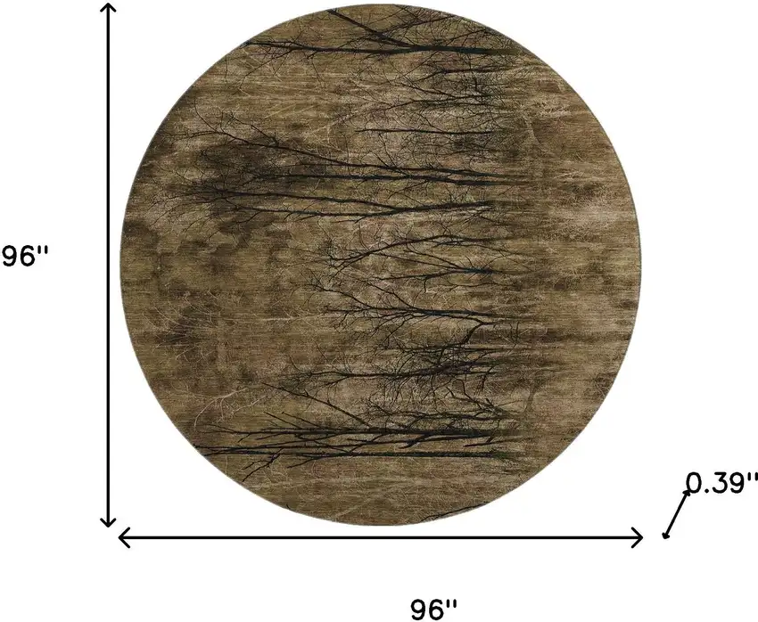 8' Brown And Charcoal Floral Washable Round Rug With UV Protection Photo 8