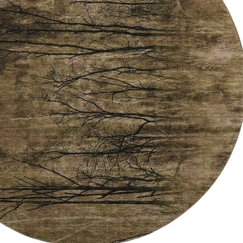 8' Brown And Charcoal Floral Washable Round Rug With UV Protection Photo 3