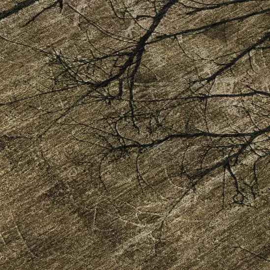 8' Brown And Charcoal Floral Washable Round Rug With UV Protection Photo 7