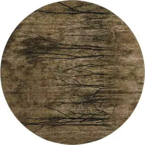 Photo of 8' Brown And Charcoal Floral Washable Round Rug With UV Protection