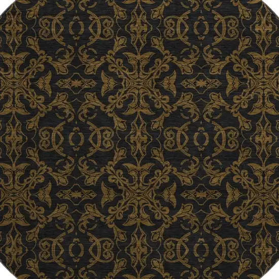 8' Brown And Charcoal Medallion Washable Round Rug With UV Protection Photo 3