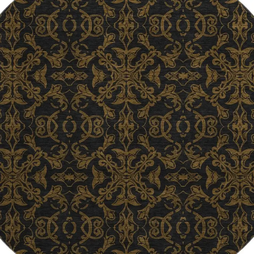 8' Brown And Charcoal Medallion Washable Round Rug With UV Protection Photo 3