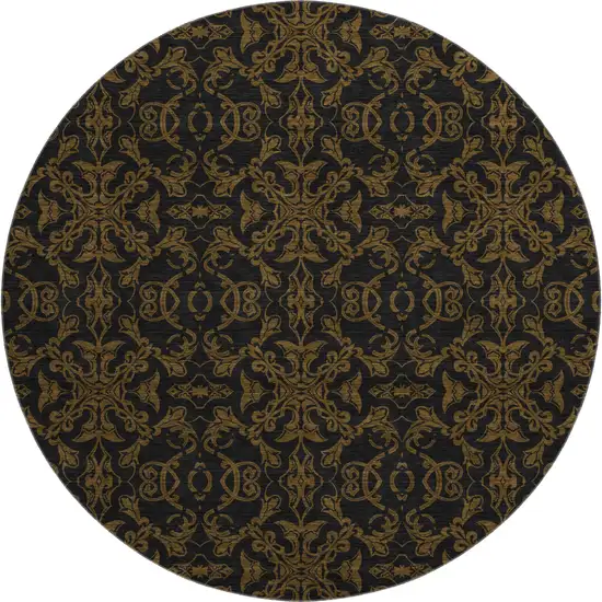 8' Brown And Charcoal Medallion Washable Round Rug With UV Protection Photo 1