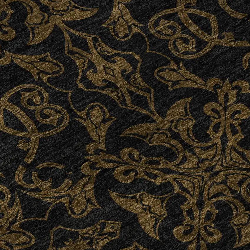 8' Brown And Charcoal Medallion Washable Round Rug With UV Protection Photo 9