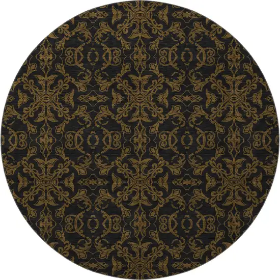 8' Brown And Charcoal Medallion Washable Round Rug With UV Protection Photo 4