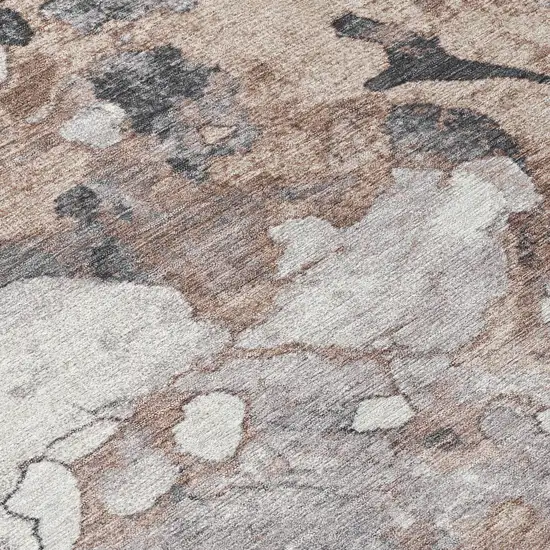 8' Brown And Charcoal Round Abstract Washable Indoor Outdoor Area Rug Photo 8