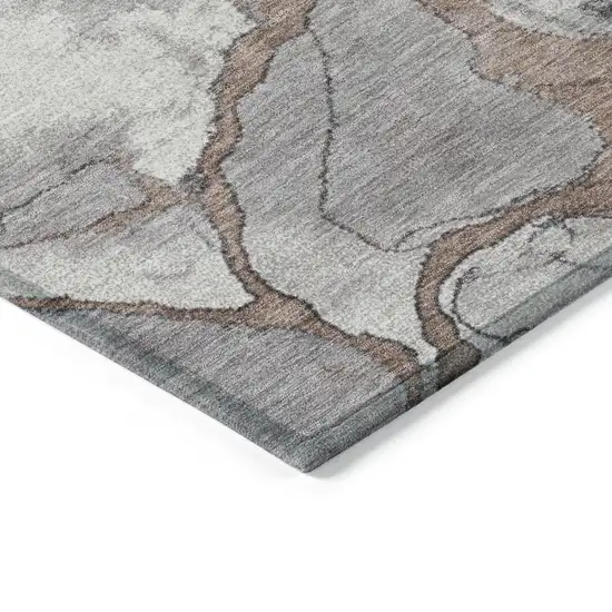 8' Brown And Charcoal Round Abstract Washable Indoor Outdoor Area Rug Photo 7