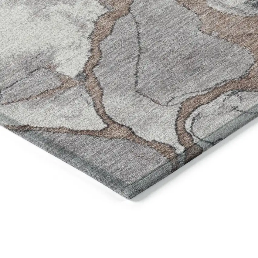 8' Brown And Charcoal Round Abstract Washable Indoor Outdoor Area Rug Photo 7