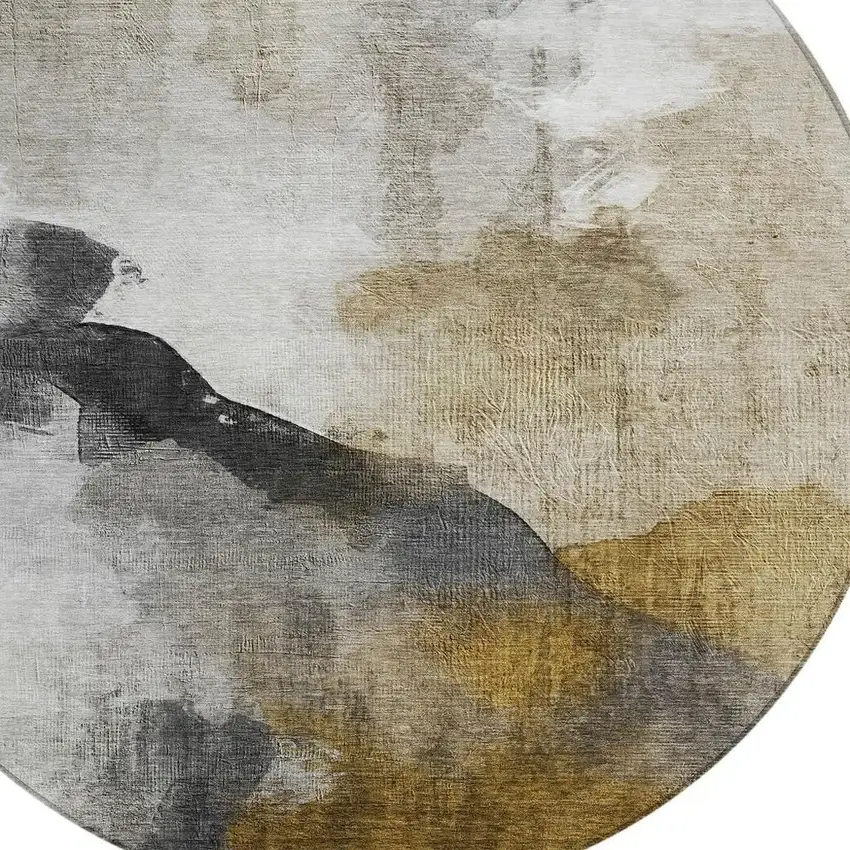 8' Brown And Charcoal Round Abstract Washable Indoor Outdoor Area Rug Photo 7