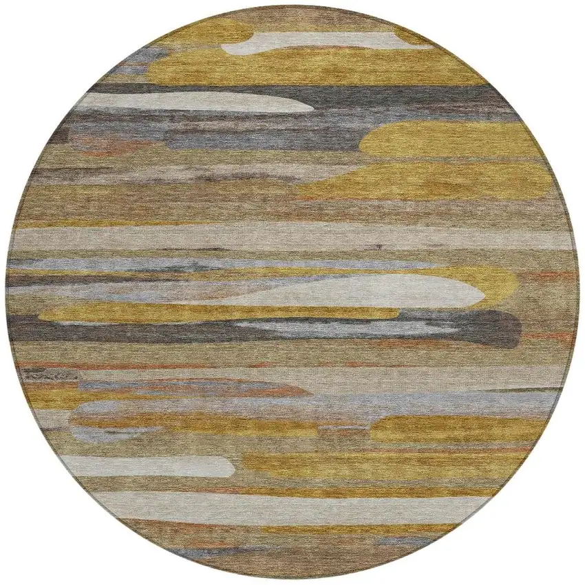 8' Brown And Charcoal Round Abstract Washable Indoor Outdoor Area Rug Photo 3