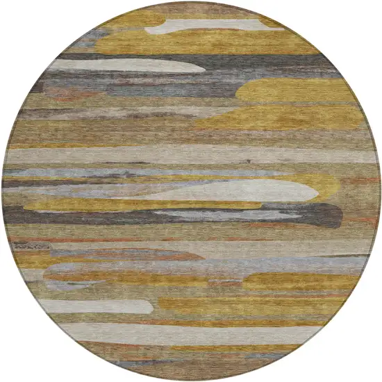 8' Brown And Charcoal Round Abstract Washable Indoor Outdoor Area Rug Photo 1