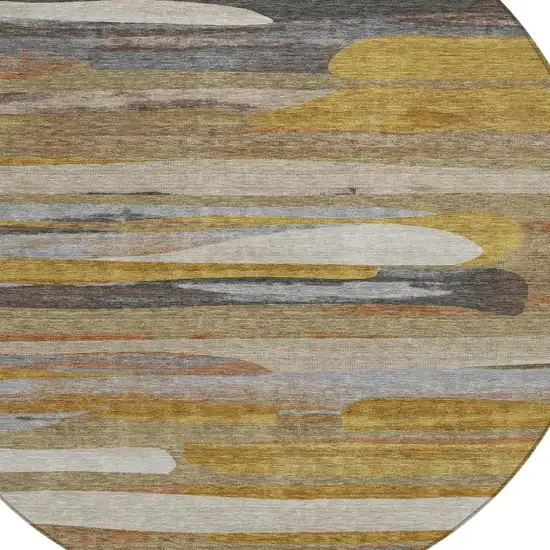 8' Brown And Charcoal Round Abstract Washable Indoor Outdoor Area Rug Photo 2