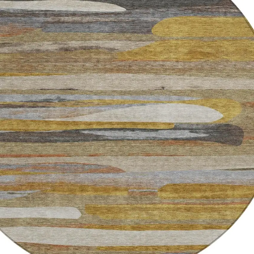 8' Brown And Charcoal Round Abstract Washable Indoor Outdoor Area Rug Photo 2