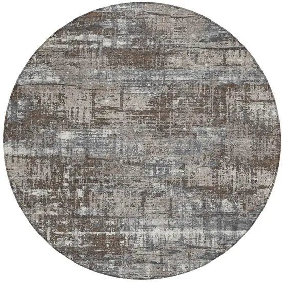 8' Brown And Charcoal Round Geometric Washable Indoor Outdoor Area Rug Photo 1