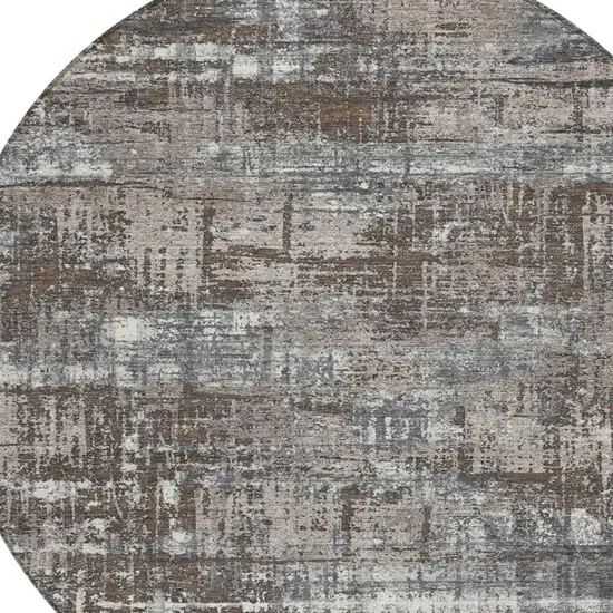 8' Brown And Charcoal Round Geometric Washable Indoor Outdoor Area Rug Photo 4