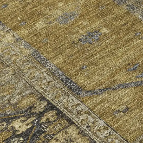 8' Brown And Charcoal Round Oriental Washable Indoor Outdoor Area Rug Photo 9