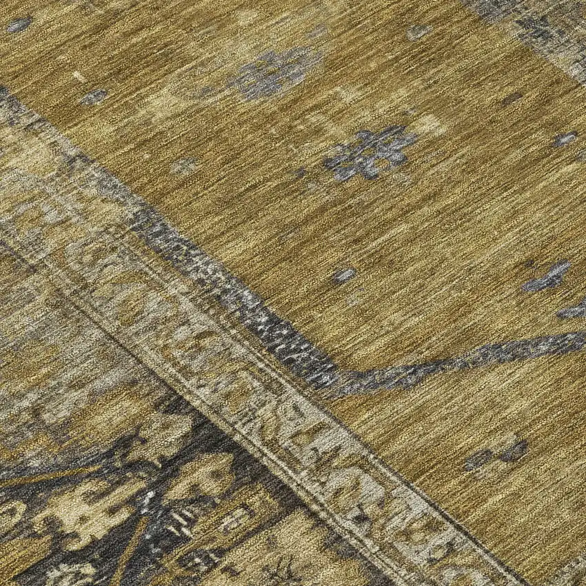 8' Brown And Charcoal Round Oriental Washable Indoor Outdoor Area Rug Photo 9