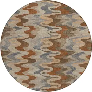 Photo of 8' Brown And Chocolate Round Abstract Washable Indoor Outdoor Area Rug