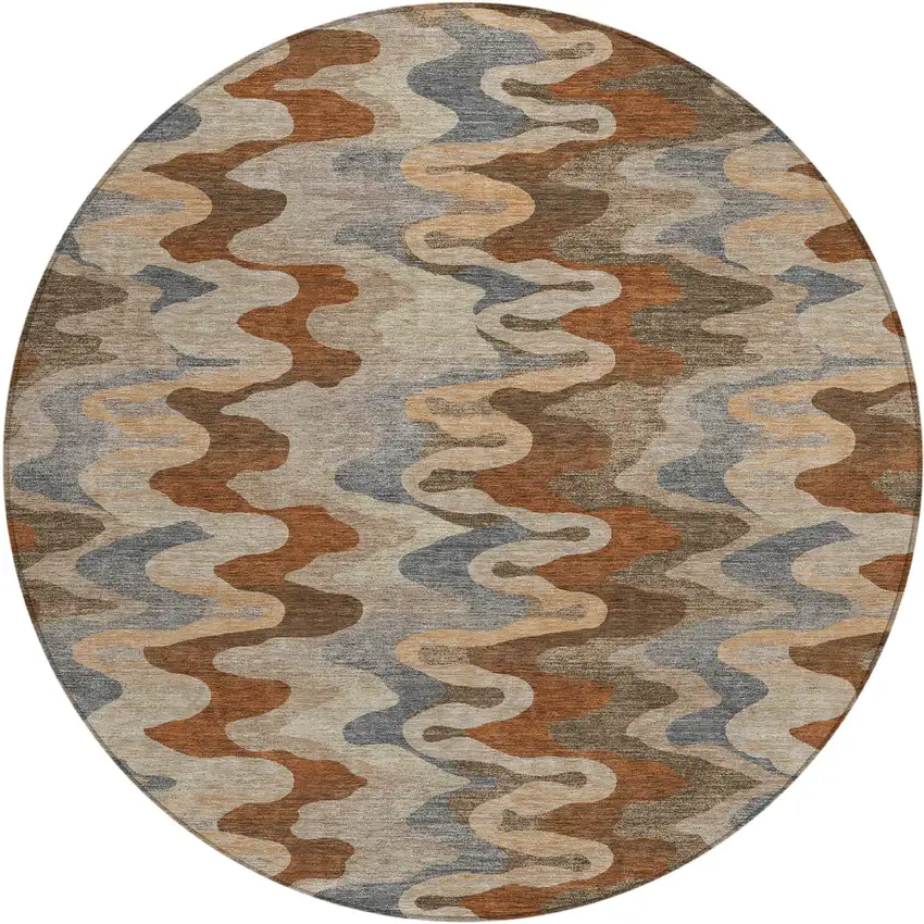 8' Brown And Chocolate Round Abstract Washable Indoor Outdoor Area Rug Photo 1