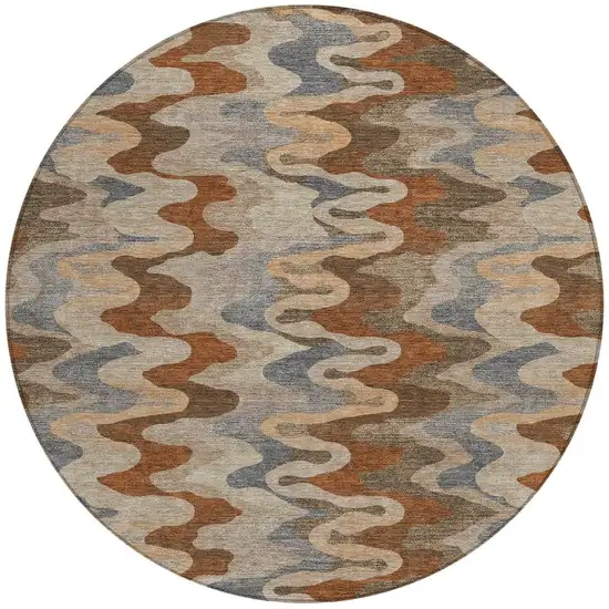 8' Brown And Chocolate Round Abstract Washable Indoor Outdoor Area Rug Photo 3