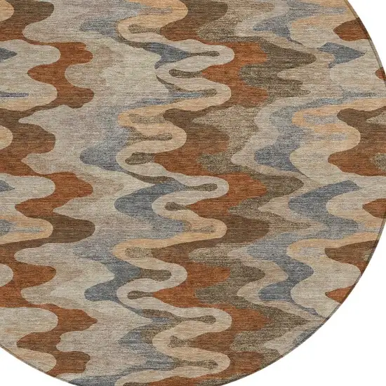 8' Brown And Chocolate Round Abstract Washable Indoor Outdoor Area Rug Photo 2