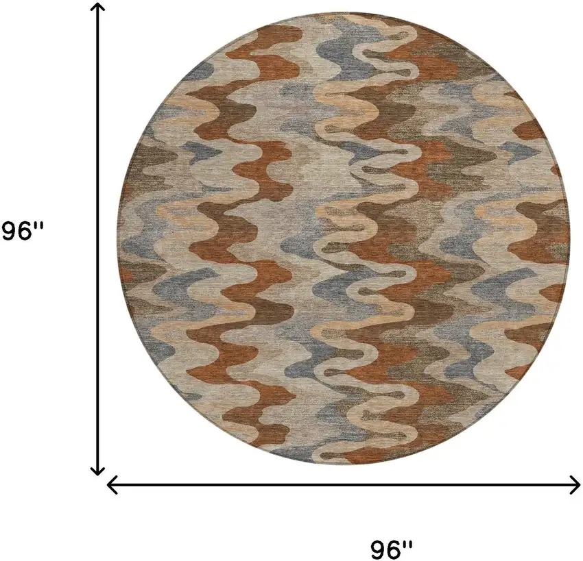8' Brown And Chocolate Round Abstract Washable Indoor Outdoor Area Rug Photo 8