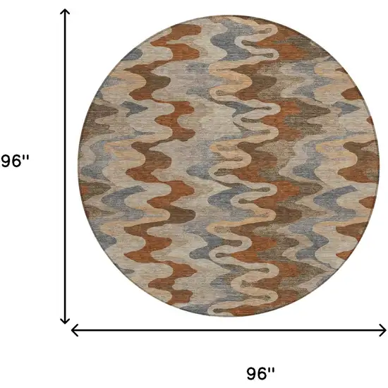 8' Brown And Chocolate Round Abstract Washable Indoor Outdoor Area Rug Photo 8