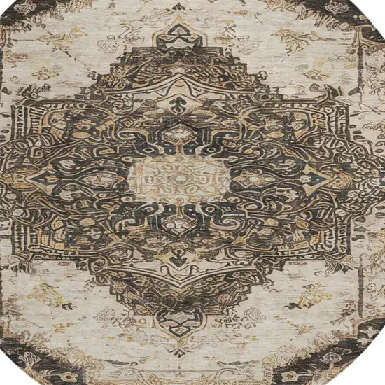 8' Brown And Chocolate Round Floral Medallion Washable Indoor Outdoor Area Rug Photo 2