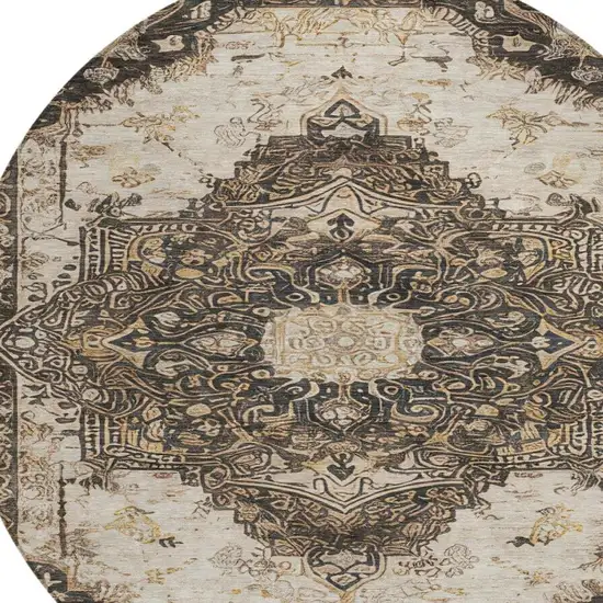 8' Brown And Chocolate Round Floral Medallion Washable Indoor Outdoor Area Rug Photo 8