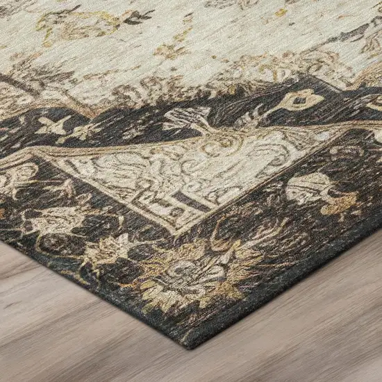 8' Brown And Chocolate Round Floral Medallion Washable Indoor Outdoor Area Rug Photo 9
