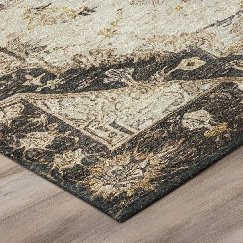 8' Brown And Chocolate Round Floral Medallion Washable Indoor Outdoor Area Rug Photo 9