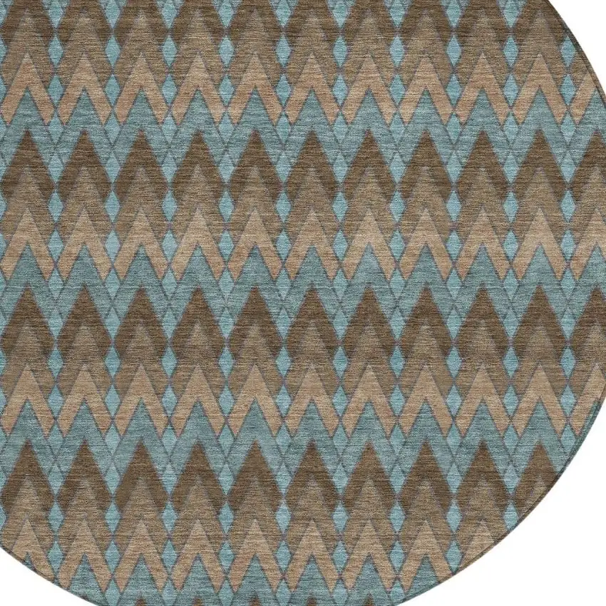 8' Brown And Chocolate Round Geometric Washable Indoor Outdoor Area Rug Photo 3