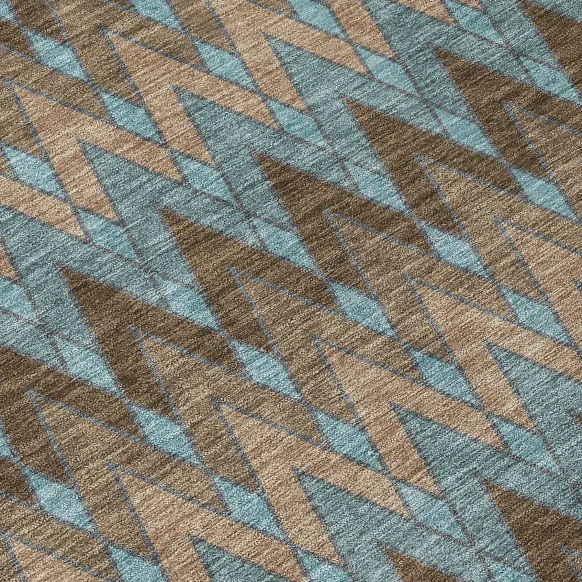 8' Brown And Chocolate Round Geometric Washable Indoor Outdoor Area Rug Photo 6
