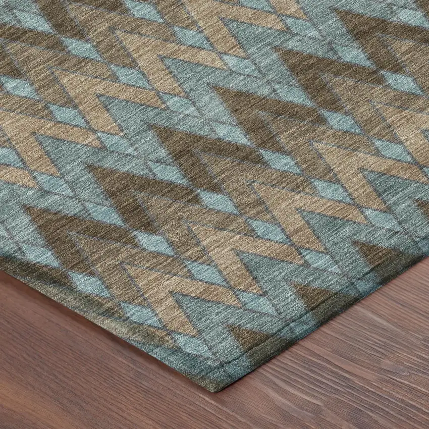 8' Brown And Chocolate Round Geometric Washable Indoor Outdoor Area Rug Photo 5